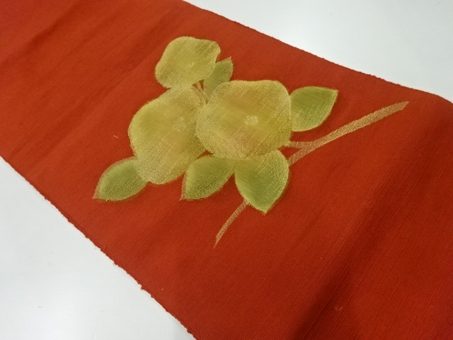 アンティーク　手織り紬枝花模様織出し名古屋帯